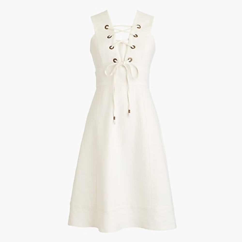 J. Crew Lace Up Dress White Structured Linen